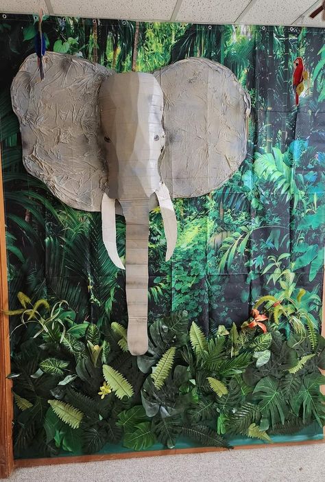 Jungle Treasure Hunt, Jungle Animal Decorations, Jungle Adventure Vbs, Wild Live Vbs Decorations, Jungle Hallway Decorations, Jungle Cruise Decorations, Jungle Set Design, Jungle Parade Float, Jungle Trunk Or Treat Ideas