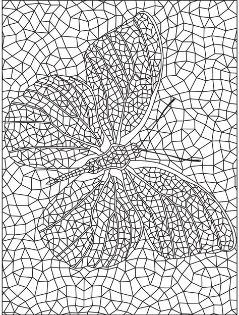 Mosaic Butterfly template Mosaic Art Drawing, Mosaic Coloring Pages, Butterfly Colouring, Adult Color By Number, Geometric Coloring Pages, Geometric Butterfly, Coloring Pages For Grown Ups, Abstract Coloring Pages, Pattern Coloring Pages