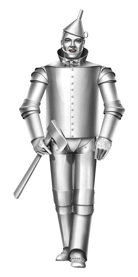 The Tin Woodman, also known as the Tin Man, is the tritagonist of The Wizard of Oz. He is the second member of Dorothy's group. He was once a normal man until a wicked witch cast a spell on his axe and caused him to lose his heart. Despite this he is very kind and gentle but he still joins Dorothy on her quest. He was portrayed by the late Jack Haley. Haley also played Aunt Em and Uncle Henry's farmworker, Hickory. In Minnie's Wizard of Dizz, he is played by Mickey Mouse who's voiced by Bret ... Wizard Of Oz Tin Man, Tin Man Costumes, Wizard Of Oz Characters, Cardboard Standup, Wizard Of Oz 1939, Glinda The Good, Cowardly Lion, Glinda The Good Witch, Cardboard Cutouts