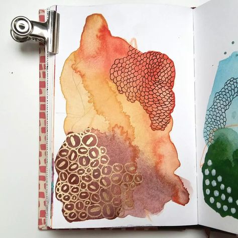 Daniëlle Roeleveld on Instagram: “Playing with colours, shapes and patterns in my little Fabriano sketchbook. Awesome artisan watercolours by @simone.michiels Larger pics…” Colourful Mark Making, Gcse Mark Making Page, Art Gcse Mark Making, Expressive Mark Making, Sketchbook Mark Making, Mark Making, Art Journal, Sketch Book, Pattern