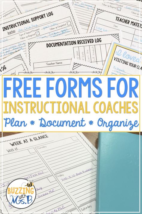 Instructional coaches need support, too. This free download will give you the tools you need to document your meetings, conduct a coaching cycle with a teacher, and more! Get the help you need to coach with confidence! #instructionalcoach Instructional Coach Gifts For Teachers, Literacy Coach Office, Instructional Coach Office, Instructional Coaching Forms, Math Instructional Coach, Instructional Coaching Tools, Teacher Documentation, Teacher Observation, Instructional Leadership