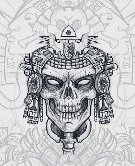 Calf Tattoo Ideas, Aztec Warrior Tattoo, Aztec Tattoos Sleeve, Aztec Drawing, Aztec Artwork, Mexican Art Tattoos, Skull Stencil, Aztec Tattoo Designs, Chicano Style Tattoo