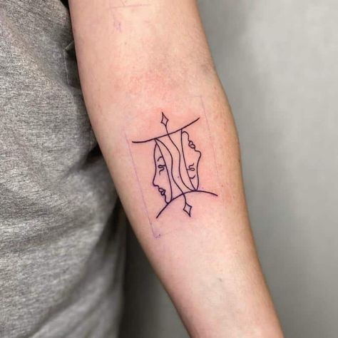 Minimalist Gemini Tattoo 3 Gemini Hip Tattoo, Gemini Tattoo Line Art, Gemini Aesthetic Tattoo, Gemini Twin Tattoo, Gemini Tatoos, Gemini Drawing, Gemini Constellation Tattoo, Tattoos Gemini, Gemini Sign Tattoo