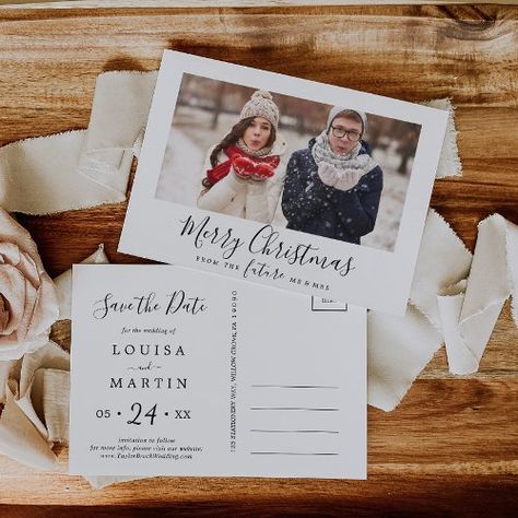 $2.01 | Minimalist Merry Christmas Save the Date Photo #whimsical typography template k100, modern handlettering script font, minimalist merry christmas, elegant mr and mrs, from the future, rustic christmas save the date, simple engaged couple photo christmas, calligraphy engagement announcement, black and white wedding announcement, classy country farmhouse holiday Save The Date And Christmas Card, Holiday Save The Dates, Wedding Save The Date Postcard, Christmas Wedding Save The Date, Christmas Card Save The Date, Christmas Save The Date Ideas, Save The Date Christmas Cards, Christmas Engagement Announcement, Engagement Announcement Cards