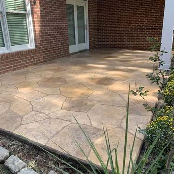 Rock Patios, Stamped Concrete Patio Ideas, Stamped Concrete Colors, Rock Patio, Stamped Concrete Patio Designs, Screened Room, Elegant Garden Party, Stamped Concrete Walkway, Patio Extension