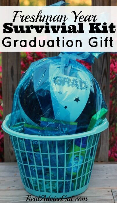 Freshman Survival Kit Graduation Gift all wrapped up Freshman Year Survival Kit, Freshmen Year Survival Kit, Graduation Wreath, Trunk Party, Survival Kit Gifts, College Freshman, College Survival, Graduation Presents, Survival Kits