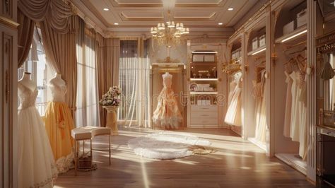 High End Wedding Dress Shop Interior Showcasing Couture Gown Collections royalty free stock photography Dress Shop Interior, Backdrop Illustration, High End Wedding, Vintage Dress Shop, Wedding Dress Shop, Couture Gown, Prom Dress Stores, Store Interior, Stock Photography Free