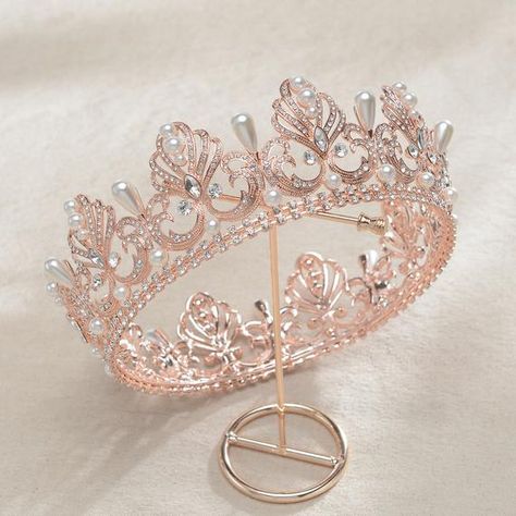 Rose Gold Wedding Headpiece, Gold Bridal Crowns, Wedding Crown Tiara, Crown Aesthetic, Pearl Crown, Rose Gold Tiara, Tiara Ring, Beautiful Tiaras, Gold Tiara