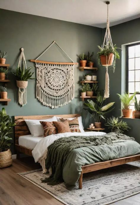 #house decor #kitchen ideas #house ideas #homes #houses #home ideas #dream house decor #apartment decorating #design your dream house #small living room ideas Bedroom Decor Green Bed, Sage Ideas, Green Room Ideas Bedroom, Sage Bedroom, Trailer Design, Green Farmhouse, Green Bedroom Decor, Bilik Idaman, Boho Bedroom Design