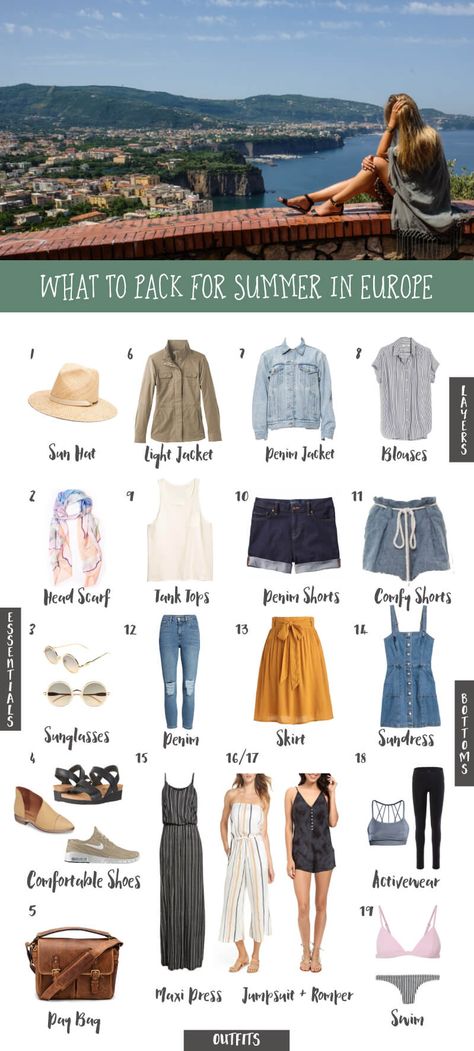 What to Pack for Summer in Europe! Europe Travel Outfits Summer, European Travel Outfit, Summer In Europe, Italy Travel Outfit, Europe Travel Outfits, Summer Packing, Diy Hack, Packing For Europe, European Summer Outfits