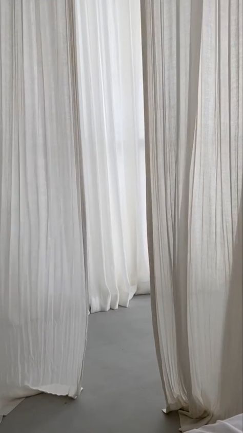 Flowing Curtains Aesthetic, Drapery Aesthetic, Drapes Photoshoot, Drapes Aesthetic, Curtains Aesthetic, Layered Curtains, White Couches, White Drapes, Minimalist Luxury