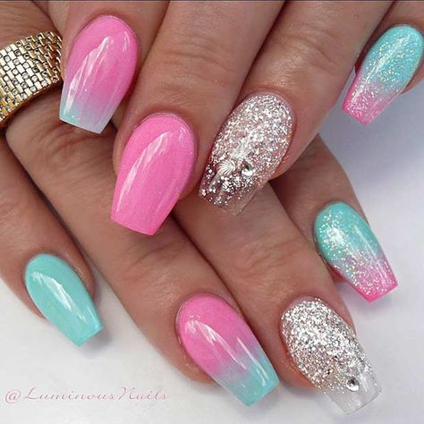 Mermaid Inspired Nails, Blue Ombre Nails, Colorful Nail, Inspired Nails, Mermaid Nails, Pretty Nail Designs, Mermaid Inspired, Colorful Nail Designs, Nail Designs Glitter