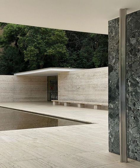 Marta Brandão | The Barcelona Pavilion designed by Ludwig Mies van der Rohe and Lilly Reich, 1929. In 1928, Mies van der Rohe was commissioned to design a… | Instagram Modern House Aesthetic, Mies Van Der Rohe Barcelona Pavilion, Mies Van Der Rohe Architecture, Barcelona Pavilion, Pavilion Design, Ludwig Mies Van Der Rohe, House Aesthetic, Thatched Roof, Modern Mansion