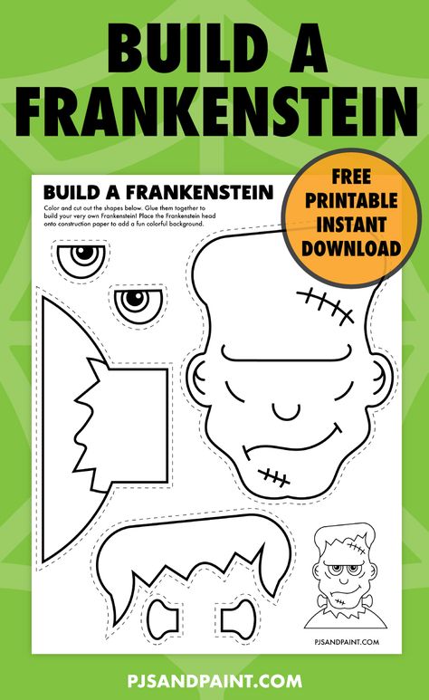 free printable build a frankenstein craft Build A Frankenstein Printable, Frankenstein Day, Fall Homeschool, Frankenstein Craft, Frankenstein Mask, Halloween Imagem, Halloween Pumpkin Stencils, Imprimibles Halloween, Mother's Day Printables