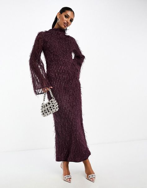 Dresses by ASOS DESIGN Dress casual? No thanks Cowl neck Flared sleeves Regular fit Asos Design Dress, Burgundy Dress Outfit, Bordeaux Dress, Asos Maxi Dress, Eid Outfits, Burgundy Dress, Flared Sleeves, Womens Midi Dresses, Cowl Neck