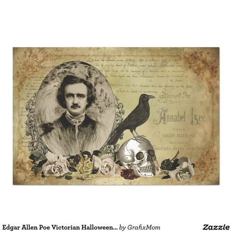 edgar allen poe, vintage halloween decoupage paper, victorian gothic decoupage, victorian halloween ephemera, vintage edgar allenpoe decoupage paper, Halloween Collage, Halloween Shadow Box, Victorian Halloween, Allen Poe, Edgar Allen Poe, Decoupage Art, Spooky Designs, Halloween Paper, Acrylic Art Print