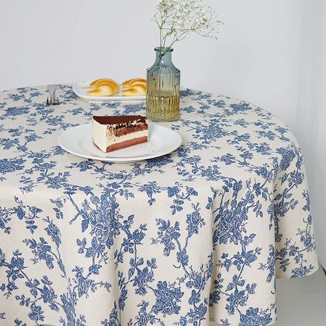 PRICES MAY VARY. PREMIUN FABRICS - This vintage tablecloth is made from high-quality 100% cotton linen, durable, reusable, soft skin-friendly, eco-friendly. ELEGANT DESIGN - Featuring simple yet retro print pattern on premium-quality cotton linen, its unique blue floral, with a touch of country style, makes it not only a tablecloth but also an eye-catching home décor. EASY TO CARE - It's easy care with Machine wash in cold water with a gentle detergent. Won't pilling and rip after washing. DO NO Outdoor Farmhouse Decor, Outdoor Table Covers, Outdoor Farmhouse, Table Farmhouse, Long Dining Table, Lace Table Runners, Mantel Redondo, Floral Tablecloth, Farmhouse Decoration