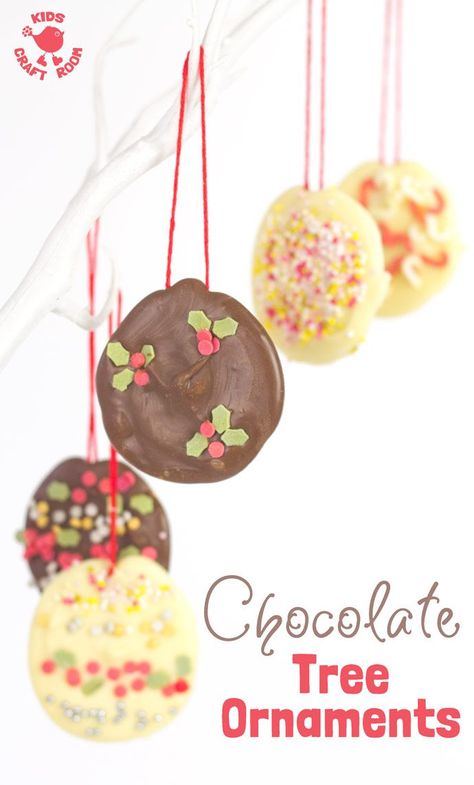 Homemade chocolate tree decorations are so easy to make. Kids will love having edible chocolate ornaments on the Christmas tree. It's a fun Christmas activity for the whole family. Edible Ornaments, Chocolate Ornament, Cute Christmas Ideas, Christmas Activities For Families, Chocolate Tree, Chocolate Ideas, Kids Craft Room, Fun Christmas Activities, Christmas Activity