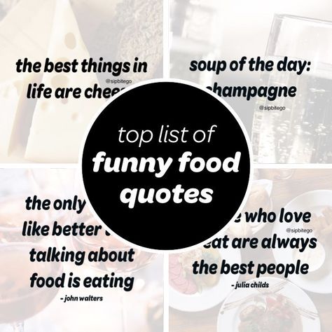 See TONS of funny food quotes. Hilarious food jokes, Instagram food captions for restaurants, food proverbs and saying, thoughts about eating, healthy quotes, and more quotes for foodies and for food holidays. | sipbitego.com #sipbitego #foodquotes #funnyquotes #funny #quotes #foodies #restaurants #food #eating #instagram Captions For Restaurants, Enjoy Food Quote, Quotes For Foodies, Food And Friends Quotes, Funny Quotes About Food, Goodful Recipes, Snacking Quotes, Funny Food Quotes, Joyful Quotes