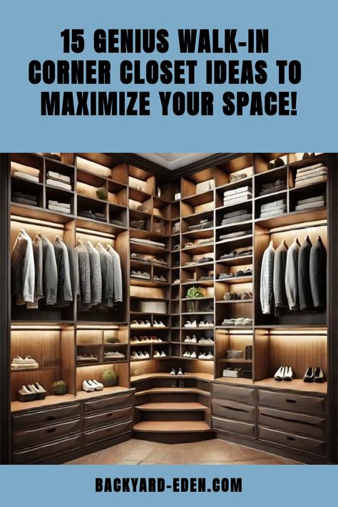 👗 Walk-In Corner Closet Ideas 👗 Maximize your bedroom space and keep your wardrobe organized with these genius walk-in corner closet ideas! 🌟 Discover creative ways to design a functional and stylish closet that makes the most of every inch. Whether you’re working with a small space or a large room, these ideas will help you create a walk-in corner closet that’s perfect for storing your clothes, shoes, and accessories in a neat and beautiful way. Get ready to transform your bedroom into an or Open Master Closet In Bedroom, Hanging Space In Closet, Mens Walk In Closet Design, Closet Corner Solutions, Corner Closet Ideas, Maximize Small Closet Space, Small Walkin Closet, Maximize Small Closet, Walk In Closet Dimensions