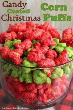 Candy Coated Christmas Corn Puffs - Garden Seeds and Honey Bees Corn Puffs Recipes, Puffcorn Recipes, Rice And Turkey, Cashew Chicken Lettuce Wraps, Puffed Corn Recipes, Turkey Steaks, Caramel Puff Corn, Bunny Pretty, Puff Corn