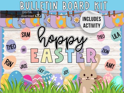 Easter bulletin board | April Bulletin Board | Easter Eggs bulletin board | easy door decor | bunny clasroom decor Easter Bulletin Board, April Bulletin Boards, Easter Bulletin Boards, Eggs Image, Classroom Door, Hoppy Easter, Board Ideas, Door Decor, Bulletin Boards