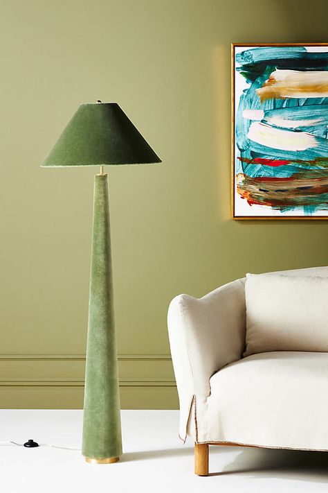 Adorned with a soft cotton velvet for a chic, textured finish, the Lulu floor lamp will elevate and illuminate any corner of your living space. Green Floor Lamp, Green Floor, House Remodel, Modern Floor Lamps, Unique Lamps, Electrical Outlets, Unique Lighting, A Living Room, Design Thinking