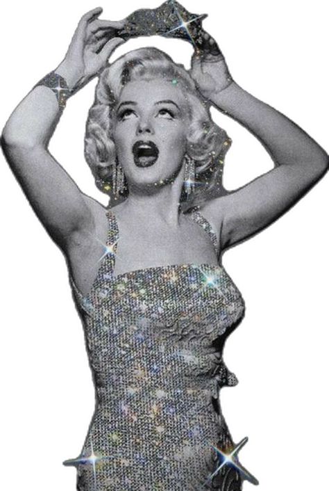 Marilyn Monroe in black and white photo, holding a tiara. Picture is dazzled in glitter and sparkles. Black And White Marilyn Monroe Aesthetic, Marylin Monroe Body Bikinis, Marilyn Monroe