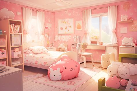 Kawaii Bedroom Background, Cute Bedroom Background, Cute Room Background, Room Background Drawing, Anime Houses, Vtuber Background, Anime House, Kawaii Bedroom, Bedroom Background