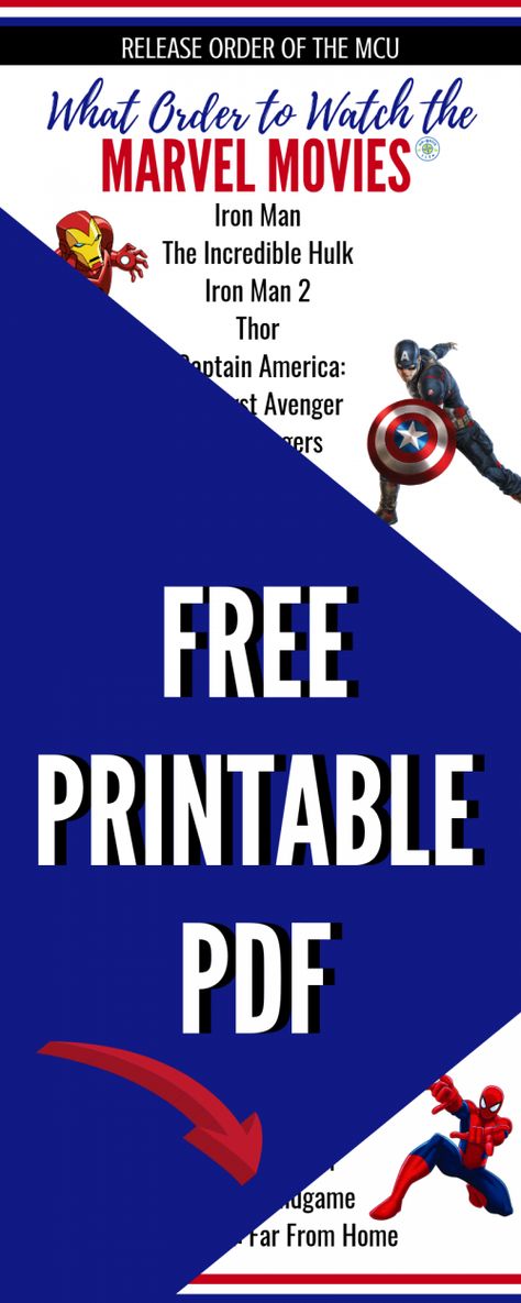 Need a list of Marvel movies to watch in Release Order? Download this free printable PDF of Marvel Movies in Order! Start your Marvel movie marathon now! #marvel #mcu #marvelmovies Marvel Movies To Watch, Marvel Movie Marathon, Marvel Movie Timeline, Avengers Movies In Order, Marvel Movies List, All Marvel Movies, Marvel Movies In Order, Best Marvel Movies, Marvel Movie Posters