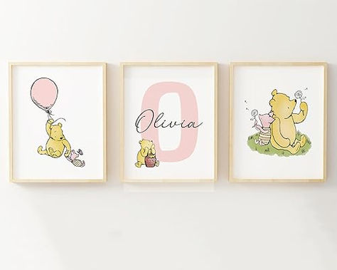 Personalized Winnie The Pooh Nursery Name Print Set, Classic A.A. Milne Wall Art, Custom Baby Name Wall Decor, Pooh Bear Boy Girl Toddler Room Artwork, Unframed (8x10, Set Of 3) Baby Girl Winnie The Pooh Nursery, Winnie The Pooh Nursery Girl, Winnie The Pooh Nursery Art, Winnie The Pooh Nursery Artwork, Winnie The Pooh Nursery Mural Wall Art, Winnie The Pooh Baby Room Artwork, Minnie Mouse Baby Room Wall Art, Name Wall Decor, Room Artwork