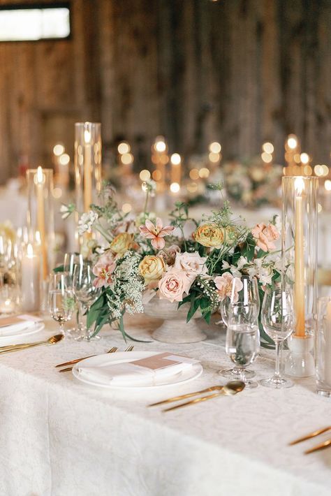 Wedding Farm Table, Farm Table Centerpiece, Cappuccino Rose, White Scabiosa, Delphinium White, Peach Blush Wedding, Quicksand Rose, White Delphinium, Amnesia Rose