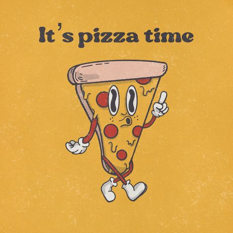 Pizza Cartoon Cute, Vintage Food Posters Retro, Retro Pizza Illustration, Pizza Graphic Design Illustrations, Pizza Illustration Art, Vintage Pizza Logo, Vintage Pizza Poster, Pizza Cartoon Illustrations, Pizza Illustration Design