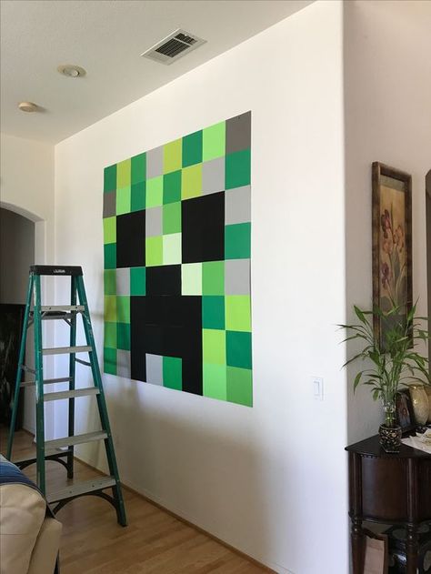 Minecraft Wall Decor, Boys Minecraft Bedroom, Minecraft Bedroom Ideas, Diy Minecraft Decorations, Diy Minecraft Birthday Party, Minecraft Room Decor, Minecraft Bedroom Decor, Minecraft Party Decorations, Minecraft Wall