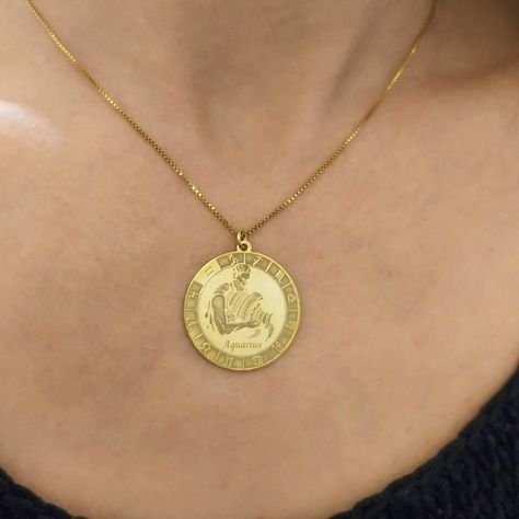 "14k Solid Gold Aquarius 🌠 Zodiac Necklaces" Aquarius Zodiac, Zodiac Necklaces, Personalized Jewelry, Solid Gold, Gold Necklace, Necklaces, Handmade Gift, Trending Outfits, Unique Jewelry