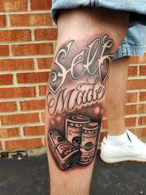 Self made money roll tattoo by the master Brandon Hunt...... Money Roll Tattoo Design, Money Rolls Tattoo, Self Made Tattoo, Hand Tattoo Images, Money Roll, Full Tattoo, Knuckle Tattoos, Gangsta Tattoos, Money Tattoo