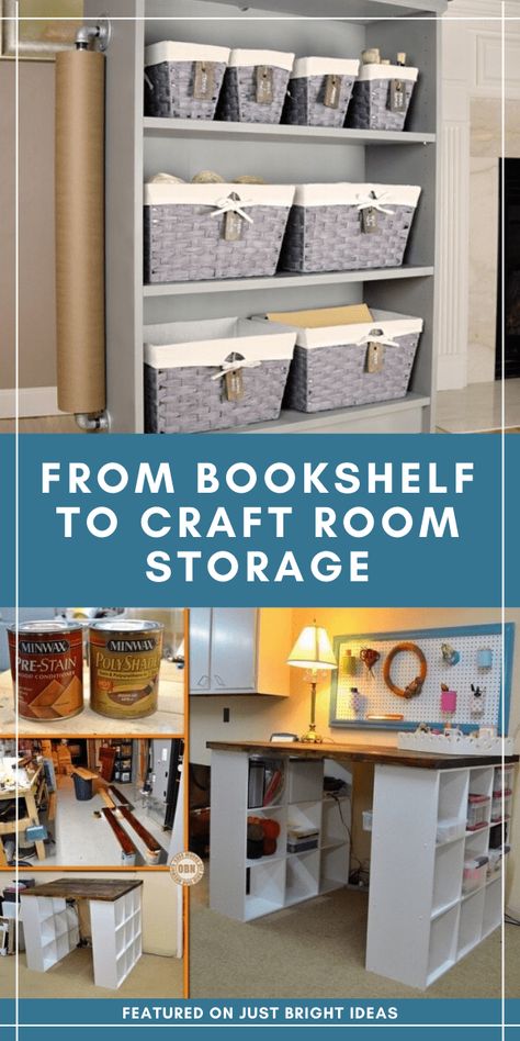 Find out how to turn an old bookcase into craft room storage Repurpose Bookshelf Ideas, Repurposed Bookshelf, Storage Basement, Room With Bookshelves, Sunroom Makeover, Old Bookshelves, Bookshelf Ideas, Repurposing Ideas, Old Bookcase