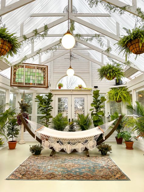 Plant Filled Conservatory, Greenhouse Airbnb, Sculpture Diy Easy, Victorian Greenhouse Conservatory, Garden Sculpture Diy, Greenhouse Victorian, Greenhouse Library, Greenhouse Cottage, White Greenhouse