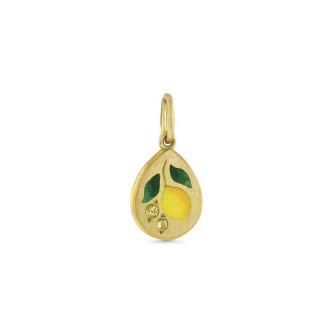 18k yellow gold, vitreous enamel, yellow sapphires and engraving Yellow Things, Fresh Starts, Vitreous Enamel, Green Pendants, Gold Bag, Casting Jewelry, Ring Pendant Necklace, Rose Gold Jewelry, Enamel Charms