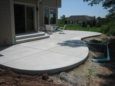 simple concrete stamped patios - Google Search | backyard spaces ... Wrap Around Cement Patio, Curved Cement Patio, Round Concrete Patio Ideas, Simple Concrete Patio Ideas On A Budget, Concrete Patio Ideas Small Backyard, Back Cement Patio Ideas, Rounded Concrete Patio, Concrete Patio On Sloped Yard, Backyard Concrete Patio Ideas With Steps