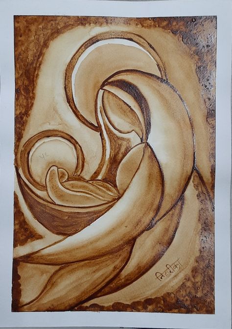 Mother's day special. Coffee Painting Canvas, Coconut Painting, Bible Verse Desktop Wallpaper, Coffee Art Drawing, Coffee Art Painting, Mother Painting, Art App, Puerto Rico Art, Famous Architecture