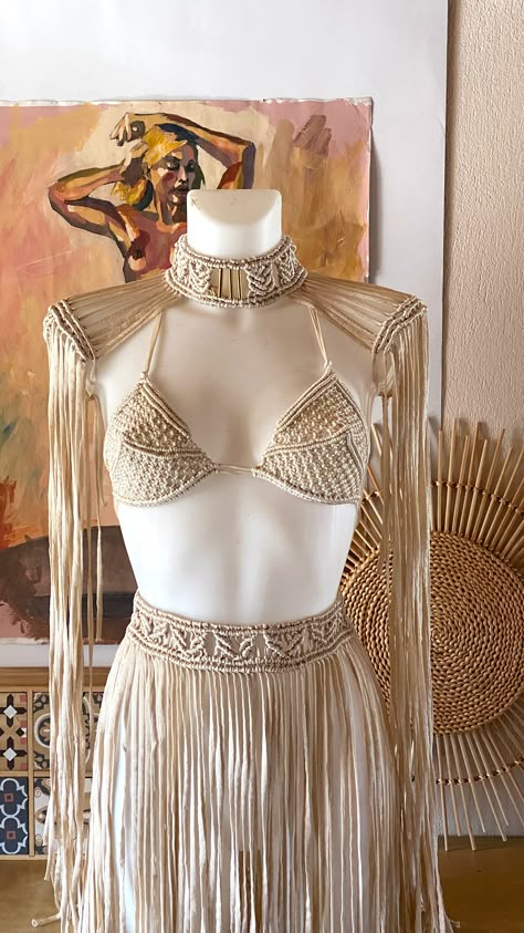 Festival set of macrame bra, macrame skirt and macrame shoulders, Burning man Clothing woman, Festival Outfit woman, Festival macrame top Burning Man Outfits Women Diy, Festival Macrame, Macrame Outfit, Diy Festival Outfit, Macrame Skirt, Men Festival Outfit, Burning Man Clothing, Macrame Top, Macrame Clothes