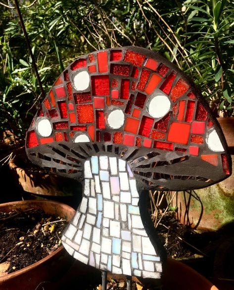 Coloured Mirror, Fairy Toadstool, Mini Mosaic, Fairy Mushroom, Mushroom Garden, Colored Mirror, Garden Gift, Mushroom Design, Focal Points