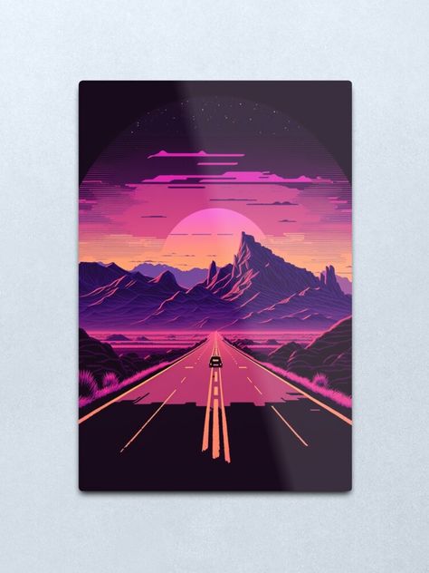 Our 80s Retro Synthwave collection will transport you to a world of adventure and style. The Desert Road print captures the essence of the era with its stunning desert landscape and neon color palette. Whether you're a fan of retro aesthetics or just love a good road trip, this design is perfect for you. Neon Color Palette, Retro Synthwave, Neon Colour Palette, Desert Road, Desert Design, Desert Landscape, 80s Retro, Neon Color, Retro Futurism