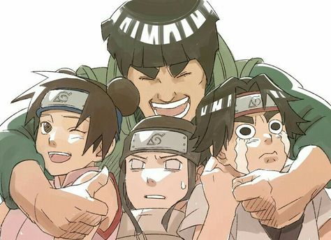 Team Guy, funny, Might Guy, Tenten, Neji, Rock Lee, crying, hug; Naruto Guy Sensei, Tenten Naruto, Neji And Tenten, Naruto Y Sasuke, Naruto Family, Naruto Teams, Manga Naruto, Naruto Series, Naruto Pictures