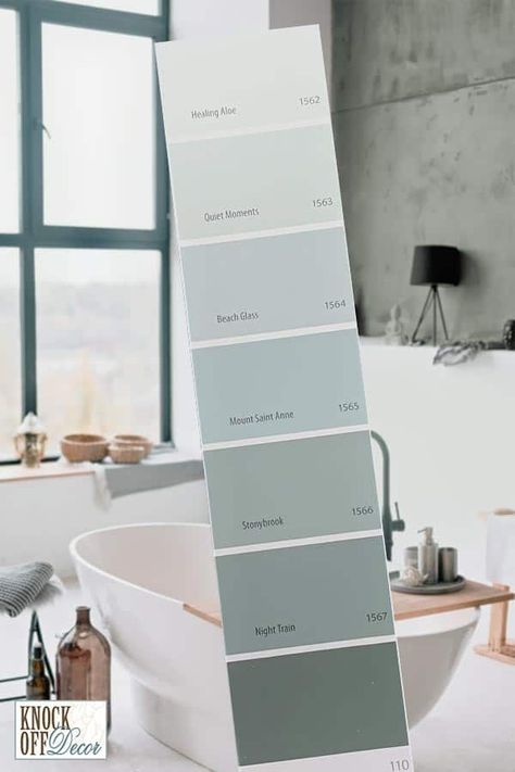 Healing Aloe Benjamin Moore, Bedroom Paint Colors Grey, Benjamin Moore Bathroom, Healing Aloe, Popular Paint Colors, House Color Palettes, Powder Room Design, Farm House Colors, Green Paint Colors