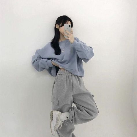 92af93f73faf3cefc129b6bc55a748a9desc53004265ri Korean Outfit Street Styles, Elastic Pants, Korean Casual Outfits, Oversize Casual, Autumn Casual, Gray Top, Causual Outfits, Ulzzang Fashion, Cute Everyday Outfits