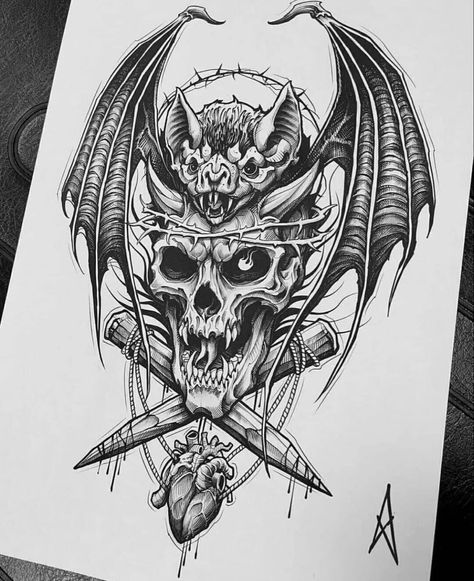 Skull Sleeve Tattoos, Evil Tattoos, Scary Tattoos, Skull Art Drawing, Chest Piece Tattoos, Creepy Tattoos, Geniale Tattoos, Skulls Drawing, Sketch Tattoo Design