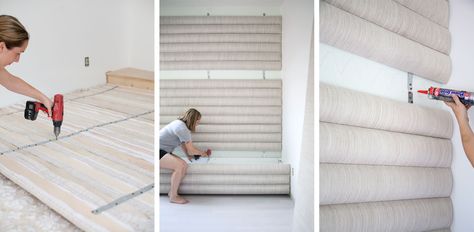 How I Built a Channel Tufted Storage Banquette – A Beautiful Mess Sunken Conversation Pit, Banquette Diy, Storage Banquette, Tufted Banquette, Diy Banquette, Banquette Cushions, Conversation Pit, Banquette Bench, Upholstered Banquette