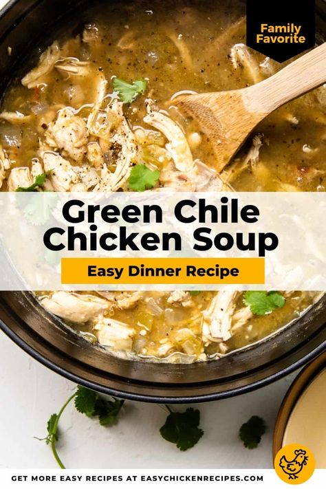 Turn up the heat with hearty Green Chile Chicken Soup! Simple to make and bursting with vibrant Mexican flavors, this recipe is a keeper. Chicken And Green Chili Soup, Green Chili Chicken Tortilla Soup, Green Chile Chicken Chili, Chicken Green Chili Soup Recipes, Easy Green Chili Chicken Soup, Green Chili Chicken And Potato Soup, Green Chile Chicken Soup Crockpot, Chicken Green Chile Soup, Green Enchilada Chicken Soup Keto